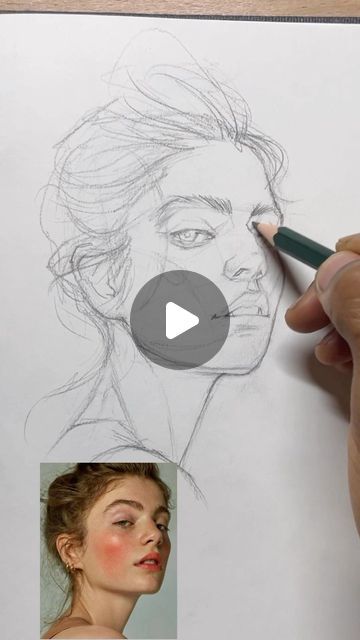 Portret Drawing Girl, Drawing Line Art Sketch, Portrait Sketching Tutorial, Sketch Portrait Tutorials, Free Sketch Drawings, Drawing The Head, How To Draw A Girl Face, Pencil Art Drawings Tutorials, Pencil Portrait Drawing Sketches