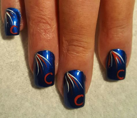 Chicago Cubs Chicago Cubs Nails Designs, Chicago Bears Nails Art, Chicago Cubs Nails, Chicago Bears Nails, Cubs Nails, Sport Nails, Broncos Nails, Bear Nails, Baseball Nails