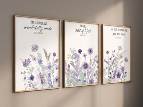 Purple flower nursery decor girl, wildflower, girls room decor, lavender nursery, lilac nursery, verse print, bible verse, christian art Purple Flower Nursery, Lilac Nursery, Lavender Nursery, Flower Nursery Decor, Purple Nursery, Flower Nursery, Heart Wall Art, Girl Bedroom Decor, Nursery Decor Girl