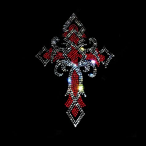 "\" Twisted Cross \" This is for a Hotfix Rhinestone Iron On Transfer It measure 8.5″ inches (W) X 11″ inches (H) Made of Crystal Rhinestones and RhineSTUDS for the Color This design can be applied by a household iron or a Commercial Heat Press, I recommend using a Commercial Heat Press for this Transfer. I will include instructions for both applications." Cross Clothes, Cross Aesthetic, Rhinestone Designs Pattern, Hotfix Rhinestone, Rhinestone Shirt, Y2k Photos, Cross Wallpaper, Rhinestone Shirts, Bling Design