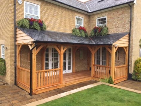 Corner Porch, Porch Extension, Timber Frame Porch, Lean To Roof, Porch Kits, Porch Styles, Cottage Porch, Porch Addition, Porch Roof