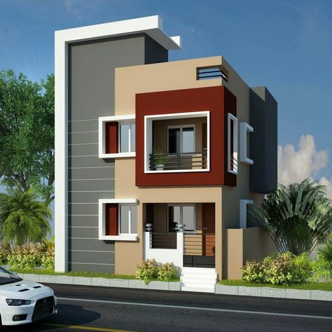 25x40 House Front Elevation, Home Colour Design, Modern House Colors, Eksterior Modern, Indian House Plans, House Outer Design, Small House Front Design, Small House Elevation, Two Story House