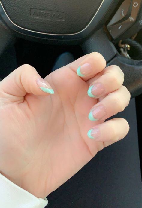 Teal French Tip Nail Designs, Sea Green French Tip Nails, Mint Green Tips Nails, Teal Green French Tip Nails, Mint Teal Nails, Country French Tip Nails, Mint Green French Nails, Mint Green Nails French Tip, French Tip Nails Teal