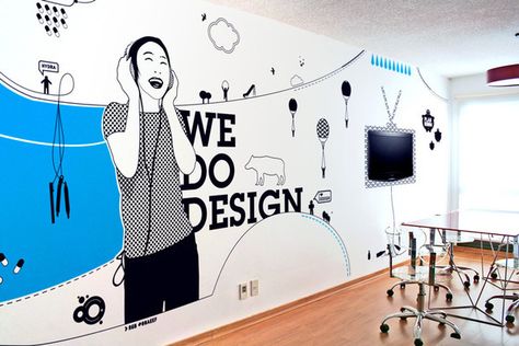 Creative Office Wall, Wall Graphics Design, Office Wall Graphics, Wall Illustration, Office Mural, Office Wall Design, Large Office, Creative Wall Art, Creative Office