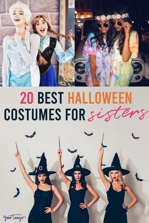 20 Best Halloween Costume Ideas For Sisters - When thinking of Halloween costume ideas, why not dress up with your sister from the same mister? These Halloween costumes for sisters are creative and fun, and sure to wow everyone at parties. 4 Sisters Halloween Costumes, Sisters Halloween Costumes Adult, Twins Halloween Costumes For Women, Two Sisters Halloween Costumes, Sister Customes Ideas, Halloween Costumes Sisters Women, Funny Sister Halloween Costumes, Cute Halloween Costumes For Sisters, 3 Sister Costume Ideas