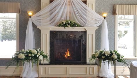 Fireplace Ceremony Swag Fireplace Wedding Backdrop, Metal Archway, Floral Gazebo, Wedding Fireplace, Wooden Trellis, Aisle Runner, Ceremony Decor, Gorgeous Couple, Aisle Decor