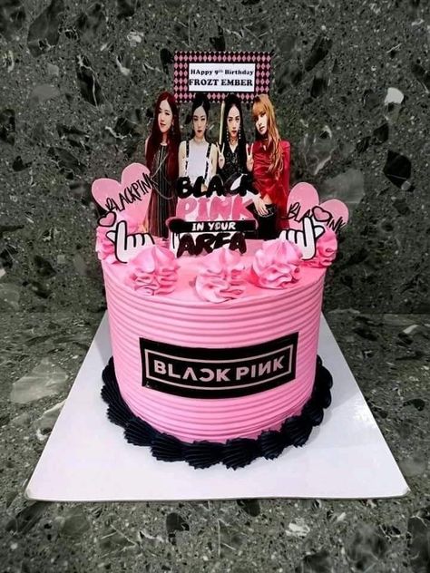 Black Pink Cake Design Kpop, Blackpink Cake Ideas, Blackpink Cake Design, Gender Reveal Cake Diy, Blackpink Cake, Blackpink Birthday, Pink Cake Toppers, Anime Cake, Pink Birthday Cakes