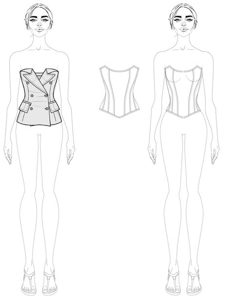 Corset Top Illustration, Corset Technical Drawing, Corset Top Drawing, Fashion Illustration Poses, Body Template, Fashion Figure Drawing, Fashion Designing, Dress Design Sketches, Waist Training Corset