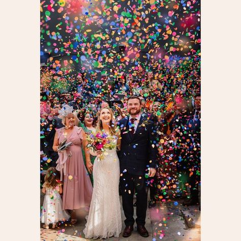 Colourful Confetti Wedding, Confetti Engagement Pictures, Wedding Confetti Pictures, Confetti Wedding Photo, Make Your Own Confetti, Colourful Confetti, Wildflower Wedding Theme, Just Got Married, Confetti Photos