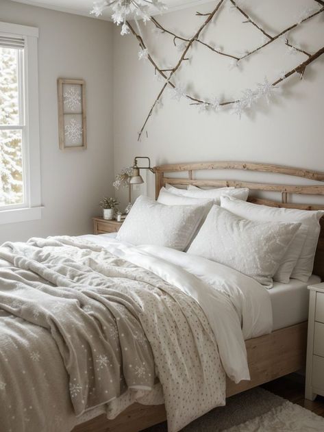 Snowflake Bedroom, Flannel Duvet Cover, Pine Branches, Christmas Wonderland, Cozy Flannel, Cozy Christmas, Home Decorating, Fairy Lights, Winter Wonderland