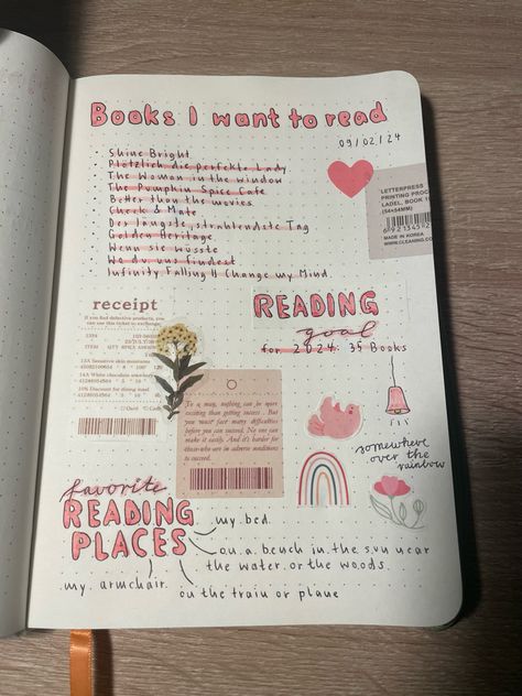 books, want to read, january, 2024, reading goal, list, inspiration, pink, rose, heart, love, books i want to read Book List Journal Ideas, Art Goals List, Journaling Books To Read, Cute Journal Page Ideas, Books To Read Journal, Pretty Journal Ideas, Pink Journal Ideas, 2024 Journal Ideas, Journal Book Ideas