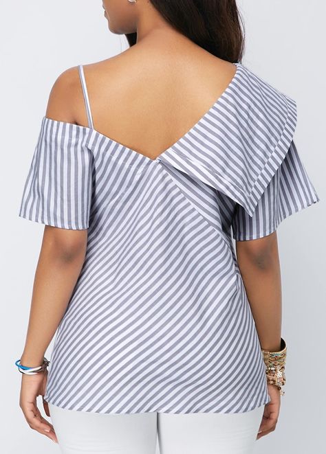 Beautiful Tops #Tops #rosewe Chiffon Blouse Designs, Chiffon Blouses Designs, Chubby Fashion, Pattern Dress Women, Womens Trendy Tops, Casual Skirt Outfits, Asymmetrical Blouse, Trendy Tops For Women, Cold Shoulder Blouse