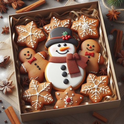 Christmas Cookies Present, Christmas Baking Goodies, Snowman Biscuits, Christmas Cookies Packaging, Ideas Birthday Party, Christmas Sugar Cookies Decorated, Frosted Cookies, Christmas Pastries, Xmas Desserts