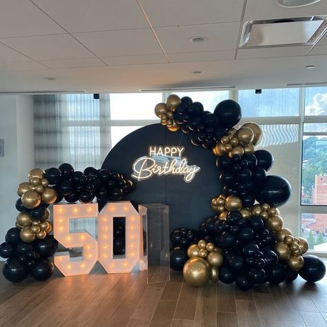 Event Rentals, Weddings, Balloons and Event Production DMV on Instagram: "Lola’s Milestone celebration 50 & fabulous ✨✨✨✨ . . . . #dcballoons #dmvevents #dmveventdecorator #dmv #dmvballoons #dmveventrental #dmveventplanner" 50th Balloon Decorations Men, 50th Birthday Ideas For Parents, Photo Backdrop 50th Birthday, All Black Affair Birthday Party, 50 Th Bday Party Ideas, 50 Years Birthday Ideas Decoration, Birthday Party Decorations 50th, 80 Birthday Decorations, 50 Men Birthday Ideas