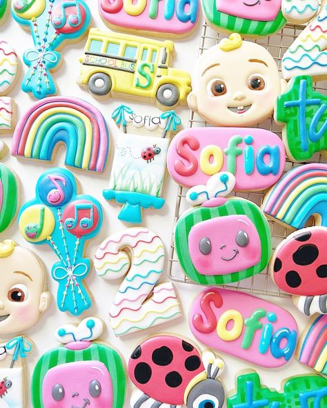 Coco Melon Cookies Decorated, Cocomelon Birthday Cookies, Cocomelon Cookies Decorated, Coco Melon Cookies, Coco Melon Birthday Party Ideas, Cocomelon Party Ideas For Girl, Cocomelon Cookies, Cocomelon 2nd Birthday, Cocomelon Birthday Party Ideas