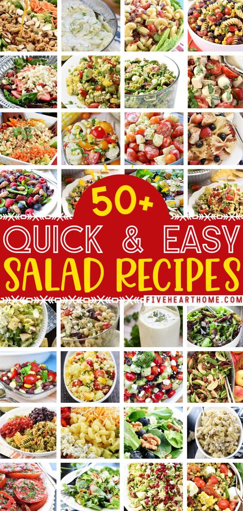 healthy salad recipes for dinner Fast And Easy Salads, Cheap Salads Budget, Different Type Of Salads, All Kinds Of Salads, Easy Tasty Salads, Different Types Of Salads For A Party, Flavorful Salad Recipes, Easy Salad Ideas For Party, Different Types Of Salad Recipes