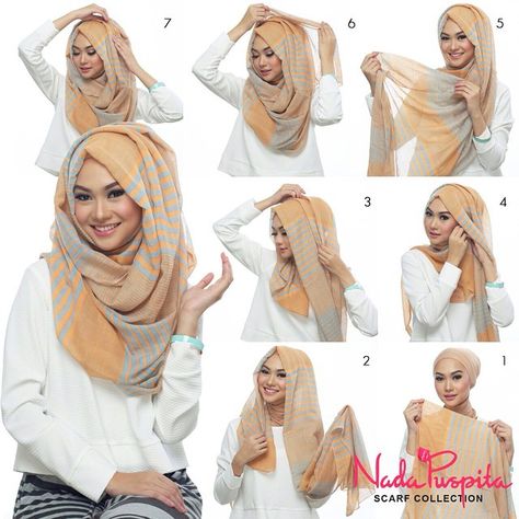 This is an easy hijab tutorial demonstrating how to create folds for a voluminous hijab look, the trick lies in using a chiffon hijab , these types make folds naturally, however you will need an underscarf in which you will… How To Wear Hijab, Simple Hijab Tutorial, Fesyen Islam, Estilo Hijab, Modele Hijab, Stile Hijab, Hijab Designs, Simple Hijab, Simple Scarf