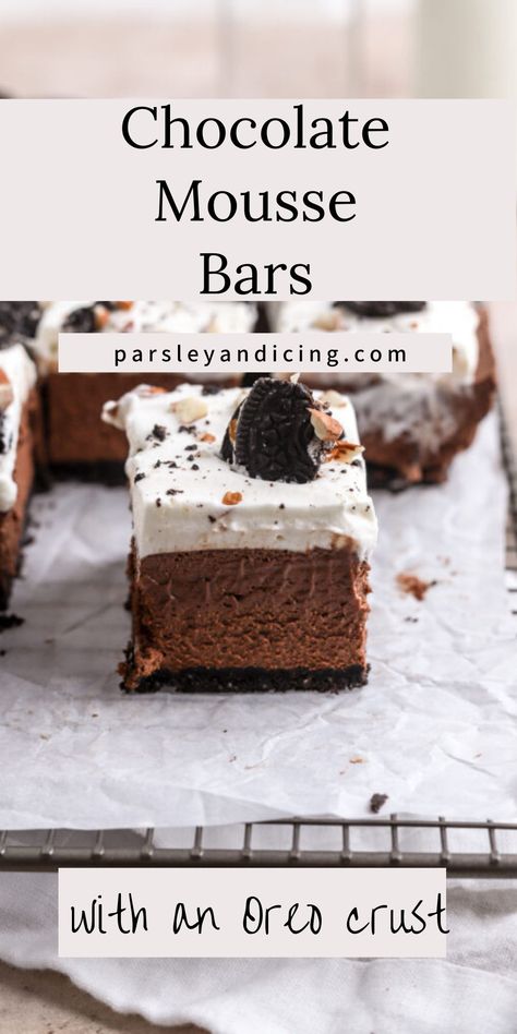 No Bake Chocolate Mousse Bars, Chocolate Mousse Bars, No Bake Chocolate Mousse, Oreo Mousse, Almond Crust, Easy Ice Cream Cake, Mousse Cakes, Cheesecake Mousse, Dessert Smoothie