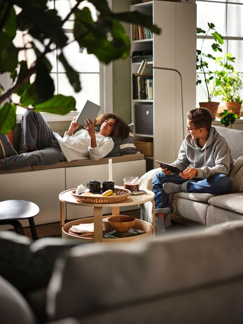 Living Room Lifestyle Photography, Home Lifestyle Photography, Billy Oxberg, Open Plan Apartment, Shallow Shelves, Storage Bench With Cushion, Wall Shelf Unit, Narrow Shelves, Room Studio