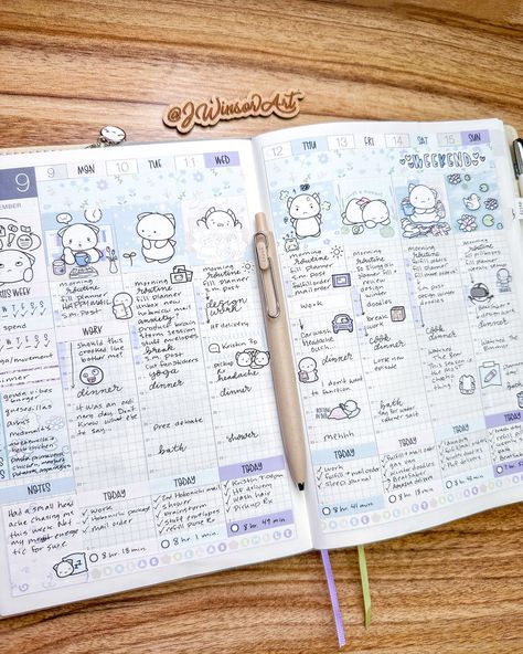 Somehow sharing my weekly pages feels more personal than my daily journal pages. 📜 @hobonichi_global Hobonichi cousin planner Daily @plan4happy and weekly @stickersanddoodles stickers #planning #journals #hobonichi #hobonichitecho #hobonichicousin #hobonichiavec #plannerstickers #plannerspread #planneraddict #bulletjournal #bujo #journaling #journal #planner #handwriting #bulletjournaling #calligraphy #lettering #plannercommunity #fillednotebooks Hobonichi My 100 Ideas, Hobonichi Daily Pages, Planner Handwriting, Bujo Journaling, Aesthetic Journaling, Hobonichi Planner, Hobonichi Cousin, Hobonichi Weeks, Hobonichi Techo