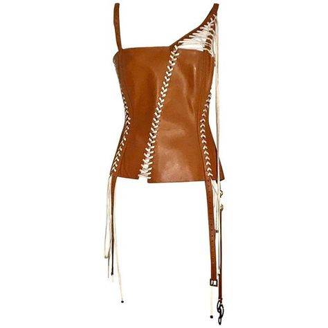 Preowned Dolce & Gabbana Tan Brown Leather Laced Corset Bustier Style... (47280 RSD) ❤ liked on Polyvore featuring tops, brown, bustiers, brown leather corset, bustier tops, lace up corset top, leather corset and leather top Leather Corset Top, Leather Bustier, Lace Up Corset, Brown Tops, Style Tank Top, Corset Bustier, Leather Corset, Kpop Fashion Outfits, Fashion Design Clothes