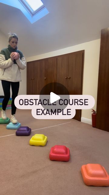 Aoife Costello on Instagram: "Balance obstacle course- fun and works on such an array of skills!   ☑️Gross motor skills  ☑️Core strength  ☑️Motor planning ☑️Sensory input  ☑️Hand eye coordination  ☑️Judgement of force  ☑️Focus   All products from www.ot-abc.com" Obstacle Course Occupational Therapy, Motor Planning Activities, Heavy Work Activities For Kids, Gross Motor Skills Activities, Toddler Obstacle Course, Reflex Integration, Vestibular Activities, Kids Obstacle Course, Bilateral Coordination