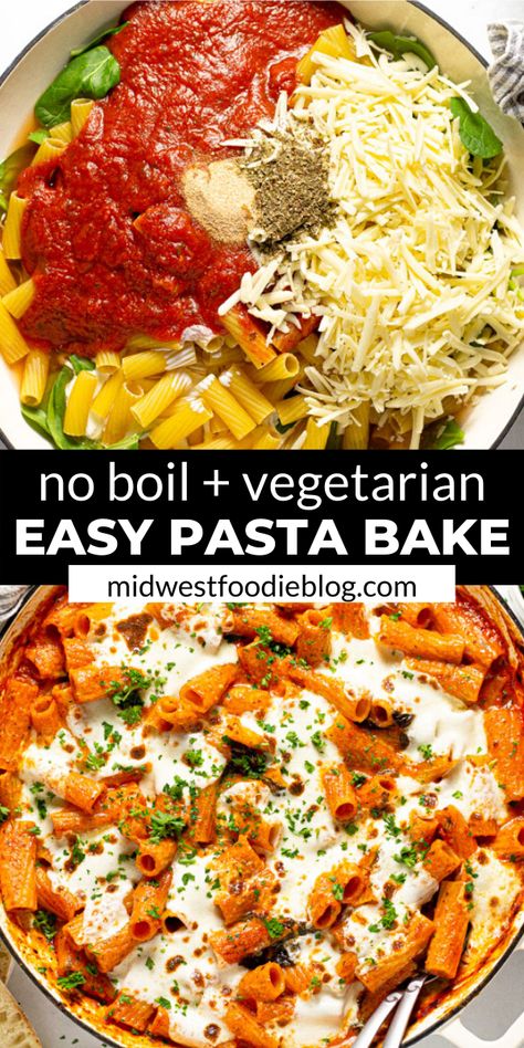 One Pan Pasta Recipes Oven, Dry Pasta Bake, Baked Vegetarian Pasta Recipes, Pasta Cooked In Oven, How To Cook Pasta In The Oven, Easy One Pan Pasta Recipes, Cooking Pasta In Oven, Cook Pasta In Oven, Pasta In The Oven Easy Recipes