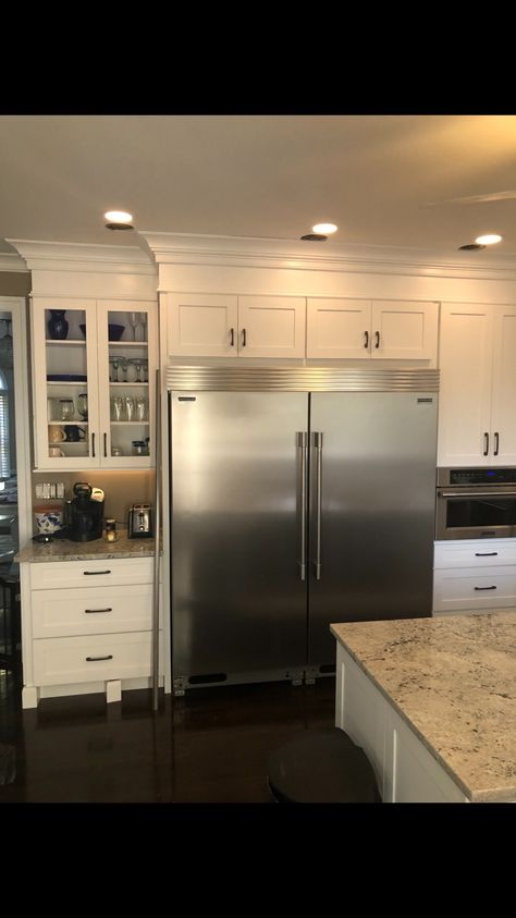 Kitchen With Commercial Refrigerator, Commercial Fridge In Kitchen, Large Fridge And Freezer In Kitchen, Cabinets Around Fridge, Ada Kitchen, Kitchen Soffit, Fridge Cabinet, Desert Willow, Large Fridge