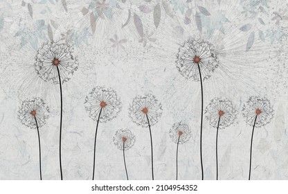 Dandelion Wallpaper, Dandelion Leaves, Office Poster, 3d Artwork, Vinyl Wallpaper, Photo Wallpaper, Gray Background, Triangles, Mural Wallpaper