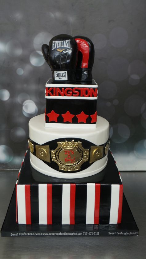 Boxing Birthday Cakes For Men, Rocky Balboa Cake, Boxing Theme Party Ideas, Boxing Cake, Bae Birthday, Boxing Party, Boxing Birthday, Tiered Cakes Birthday, Birthday Cakes For Men