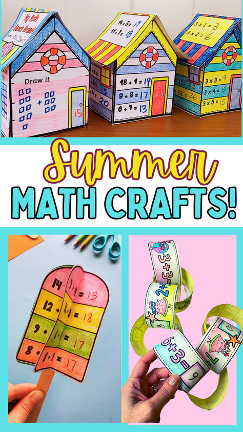 Summer School Math Activities 1st Grade, Math Crafts For 2nd Grade, End Of School Year Activities 1st Grade, 1st Grade Math Projects, Addition Project For Grade 1, Math Craft 3rd Grade, Second Grade Math Activities, 2nd Grade Summer School Activities, 1st Grade Summer Activities