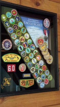 Eagle Scout shadow box. Eagle Scout Shadow Box Display, Eagle Scout Shadow Box Ideas, Eagle Scout Project Ideas, Diy Shadow Box Ideas, Eagle Ceremony, Eagle Scout Court Of Honor, Boy Scout Badges, Boy Scouts Eagle, Eagle Scout Ceremony