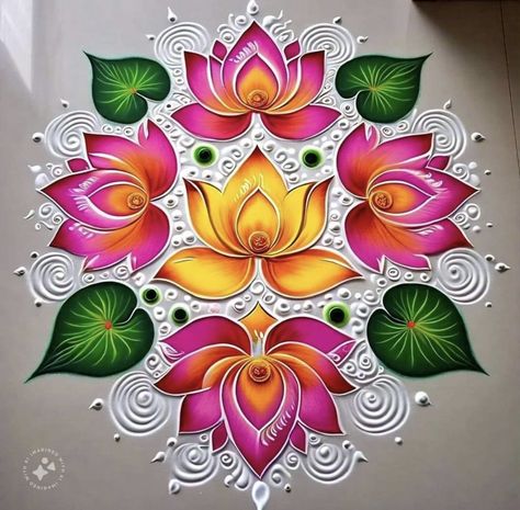 Nature Rangoli Design, Rangoli Designs With Paint, Square Rangoli Design, Entrance Rangoli, Unique Rangoli Designs Beautiful, Latest Rangoli Designs Images, Tulsi Puja, Rangoli Designs Latest Unique, Rangoli Creative