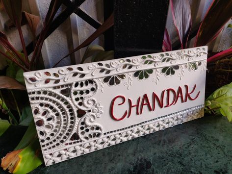 Nameplate with Lippan art ! #crafts2dio #lippanart #mudandmirror #workshop #nameplate Lip Pan Art Name Plate, Mud Mirror Name Plate, Name Plate Design With Clay, Lipan Art Mirror Work Name Plate, Name Plate Lippan Art Ideas, Lippan Art Welcome Board, Mud Mirror Art Name Plate, Mirror Work Name Plate, Shiv Ji Lippan Art