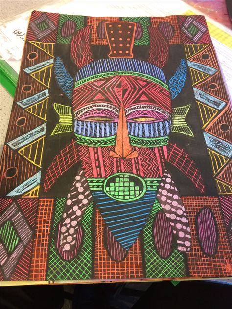 Cultural Art Lessons, Africa Projects For Middle School, African Masks Art Drawings, Indegenious Art For Kids, African Art Projects Middle School, African Mask Art Project For Kids, West African Art, African Art For Kids, African Masks Art