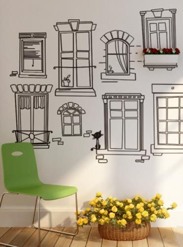 Modern Wallpaper Patterns and Wall Sticker Designs with Frames Doodle Wall, Wall Sticker Design, Modern Houses Interior, Modern Wallpaper, Window Vinyl, Wall Patterns, Pattern Wallpaper, The Wall, Wall Stickers