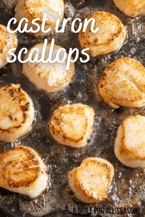 How To Cook Scallops In Cast Iron, Scallops In Cast Iron Skillet, Cast Iron Scallops, Seared Scallops Cast Iron, Searing Scallops, Broil Recipes, Scallops Recipes, How To Make Scallops, Cast Iron Skillet Recipes Dinner