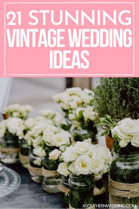 Plan a dreamy vintage wedding with these 21 awesome vintage wedding ideas! From old Hollywood glam to the roaring 20s, there's a little inspiration for every vintage bride! #vintagewedding #vintagebride #vintageweddingideas #vintageweddingdecor #vintageweddinginspiration #vintageweddinginspo #vintagebridal #vintageweddingdress #birdcageveil #vintageveil #1920swedding #1950swedding French Vintage Wedding Decor, Victorian Vintage Wedding Ideas, 1930 Wedding Theme, Antique Themed Wedding, Vintage Wedding Vibes, Vintage Chic Wedding Decor, 1940s Wedding Theme, Classy Vintage Wedding, Vintage Spring Wedding