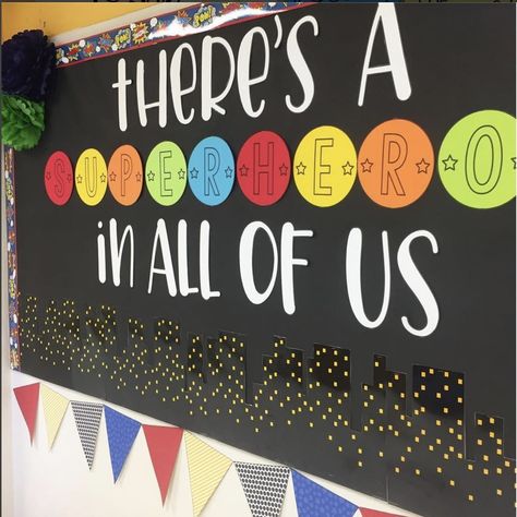 @teachinginhighheels did a HEROIC job of creating a superhero bulletin board for her friend!  The black background really allows the colors and accents to pop! ...#tcrstyle #teachercreated #teachercreatedresources #superhero #bulletinboard #bulletinboardideas #teachersofinstagram #teachersofig #backtoschool #backtoschool2018 Superhero Classroom Door, Hero Bulletin Board, Superhero School Theme, Superhero Bulletin Boards, Bulletin Board Ideas For School, Hero Classroom Theme, Superhero Classroom Decorations, Create A Superhero, Superhero School