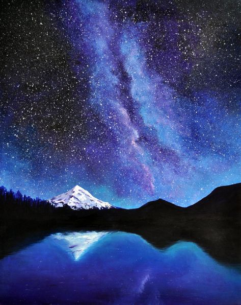 Night Sky Painting, Aesthetic Galaxy, Landscape Photography Tips, Starry Nights, Mountain Canvas, Landscape Paintings Acrylic, Easy Canvas Painting, Landscape Photography Nature, Painting Media