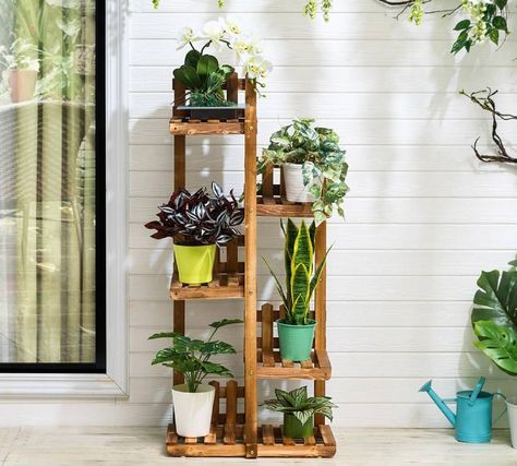 Pallet and Picket Fence Wooden Plant Shelf Outdoor Plant Stand Ideas, Balcony Planter Boxes, Plant Balcony, Shelf Garden, Outdoor Plant Stand, Indoor Vines, Plant Stand Ideas, Wood Succulent Planter, Wooden Plant Stand