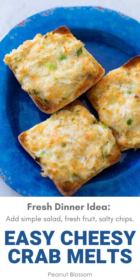 Easy Cheesy Crab Melts Crab Melts, Crab Melt, Shrimp Enchiladas, Crab Appetizer, Lump Crab Meat, Seafood Meals, Crab Meat Recipes, Crab Dishes, Lump Crab