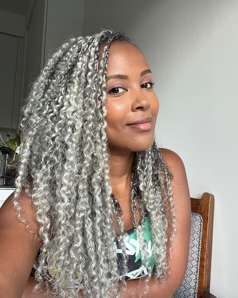 Saying my goodbyes to this great timesaving style.👋🏾 What’s next?? #bohobraids #greyhair #grayhair #braids #silversisters Grey Braids For Black Women, Gray Hairstyles, Silver Sisters, Boho Braids, Goddess Braids, Gray Hair, Grey Hair, Grey And White, Braids