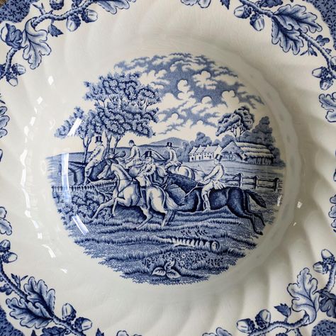 6x Myotts Country Life Hand Engraved "English Scenes" Dishes. 22cm/8.5" in diameter. One plate with a very small chip and one with light crazing but the rest in very good condition. £30 plus postage #antiqueandvintagebynes #myottscountrylife Country Life, Hand Engraving, Chips, Blue And White, On Instagram, Blue, Quick Saves, White