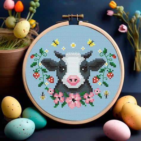 Hey everyone, Easter is so close and I have prepared for you the Easter collection which you will find in my Etsy store, in the Easter cross stitch section. The link to the store is in the bio. There is also a special offer in the store: Buy 3 items - get 40% off Buy 5 items - get 50% off #tourmalinepattern #crossstitch #easter #happyeaster #eastercrossstitch #bunny #chicks #embroidering #embroiderydesign #crossstitchpattern #easterchick #spring #easterdecor #cow #farmhouse #xstitch #hello... Embroidery Farmhouse, Cow Cross Stitch Pattern, Cottagecore Easter, Cow Cross Stitch, Cross Stitch Mini, Spring Cross Stitch, Perler Designs, Kawaii Cross Stitch, Easter Embroidery