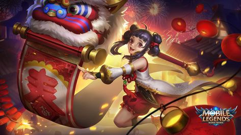 ArtStation - Mobile legends Lollita's lunar festival skin., Adriana Jin Lunar Festival, Hero Tank, Legend Games, Anime Mobile, The Legend Of Heroes, Lion Dance, Splash Art, Best Hero, Mobile Art