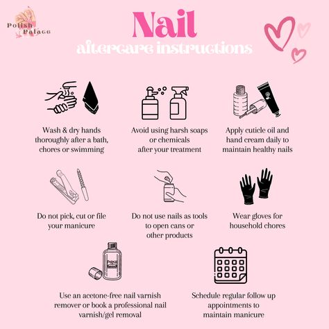 Nail aftercare instructions💗💫 Nail Aftercare Advice, Nail Post Ideas, Nail Marketing Ideas, Nail Booking Site Ideas, Nail Aftercare Kit, Nail Policy Ideas, Manicure Aftercare, Nail Aftercare, Nail Instructions