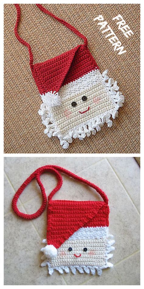 Christmas Crochet Santa Purse Messager Bag Free Crochet Pattern Crochet Teacher Gifts, Messager Bag, Crochet Sweater Design, Crochet Christmas Gifts, Crochet Santa, Santa Bags, Knitting Patterns Free Hats, Diy Gifts For Kids, Holiday Crochet