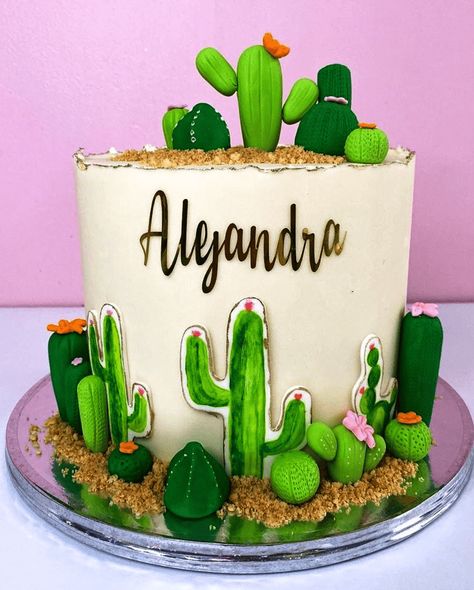 Cactus Birthday Cake, Raspberry Buttercream Frosting, Rodjendanske Torte, Cactus Birthday, Succulent Cake, Cactus Cake, Fiesta Cake, Cactus Party, Cake Shapes