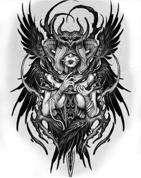 Backpiece Tattoo, Scary Tattoos, Norse Tattoo, Creepy Tattoos, Mythology Tattoos, Tattoo Style Drawings, Dark Art Tattoo, Best Sleeve Tattoos, Tattoo Art Drawings